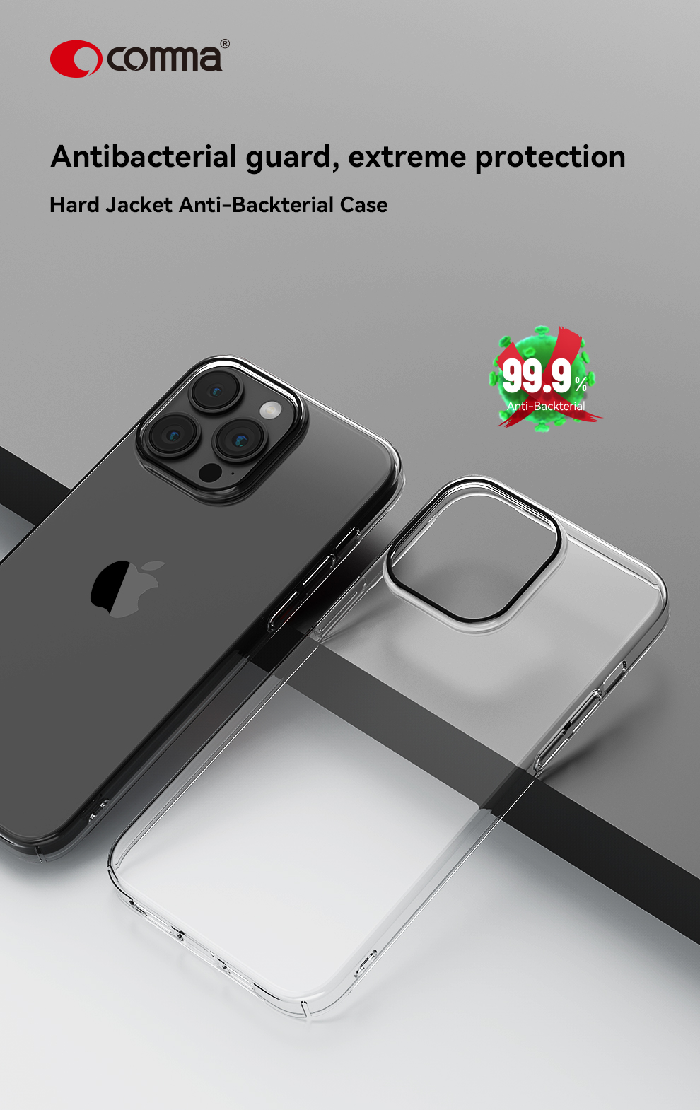 Husa Comma Hard Jacket Iphone 15 Pro - Transparenta Antibacteriana - 4 | YEO